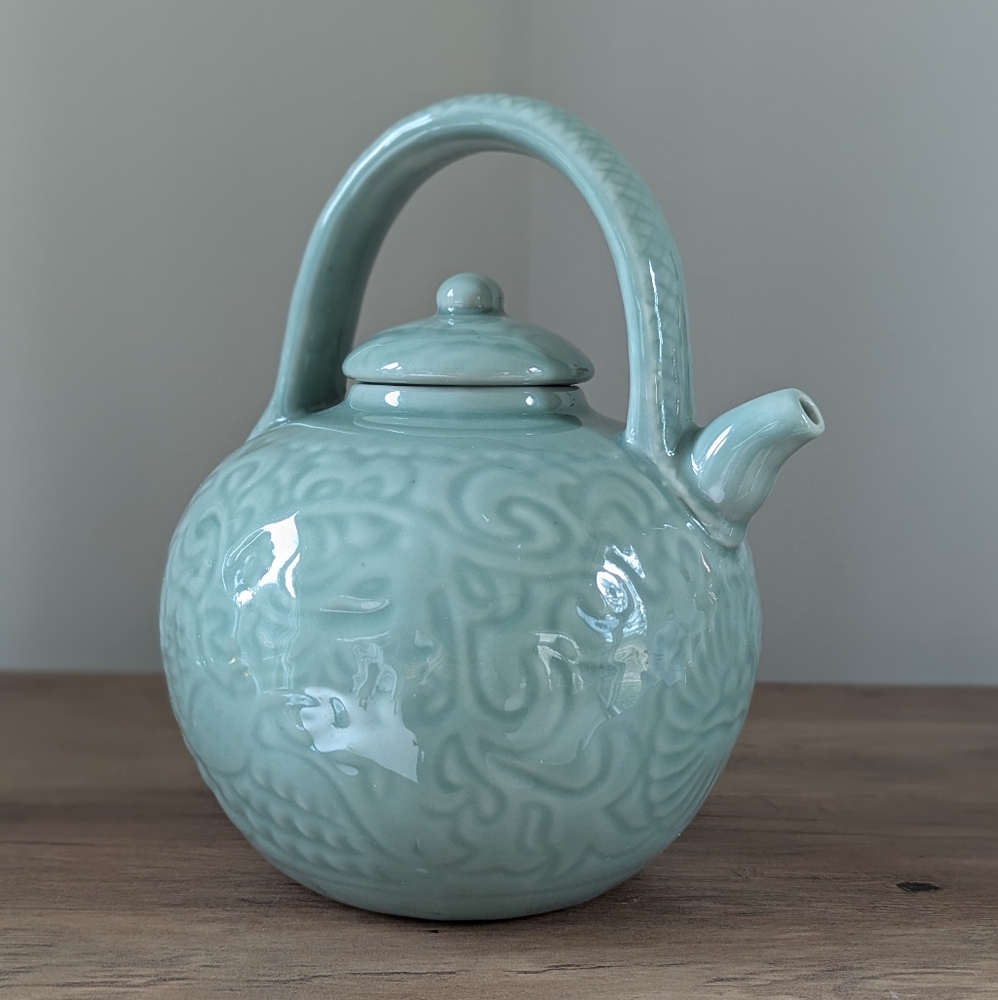 Japanese Clay Celadon Green Glaze 10 Inch Teapot